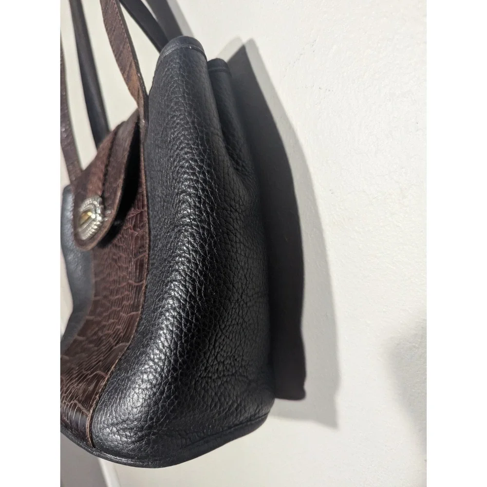 Vintage Brighton Black Pebbled Leather w/ Brown Croc Trim Shoulder Handbag